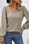 Square Neck Puff Sleeve Blouse Khaki Blouses - Tophatter Daily Deals