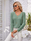 Decorative Button Openwork V-Neck T-Shirt Women's T-Shirts - Tophatter Daily Deals