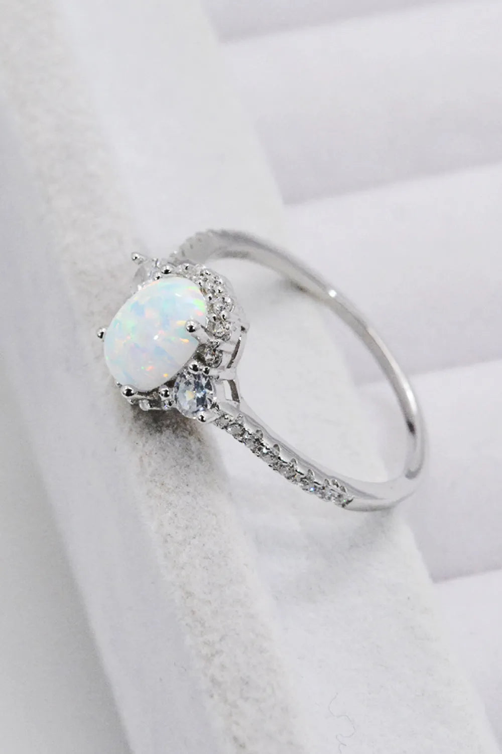 925 Sterling Silver Platinum-Plated Opal Ring Opal - Tophatter Daily Deals