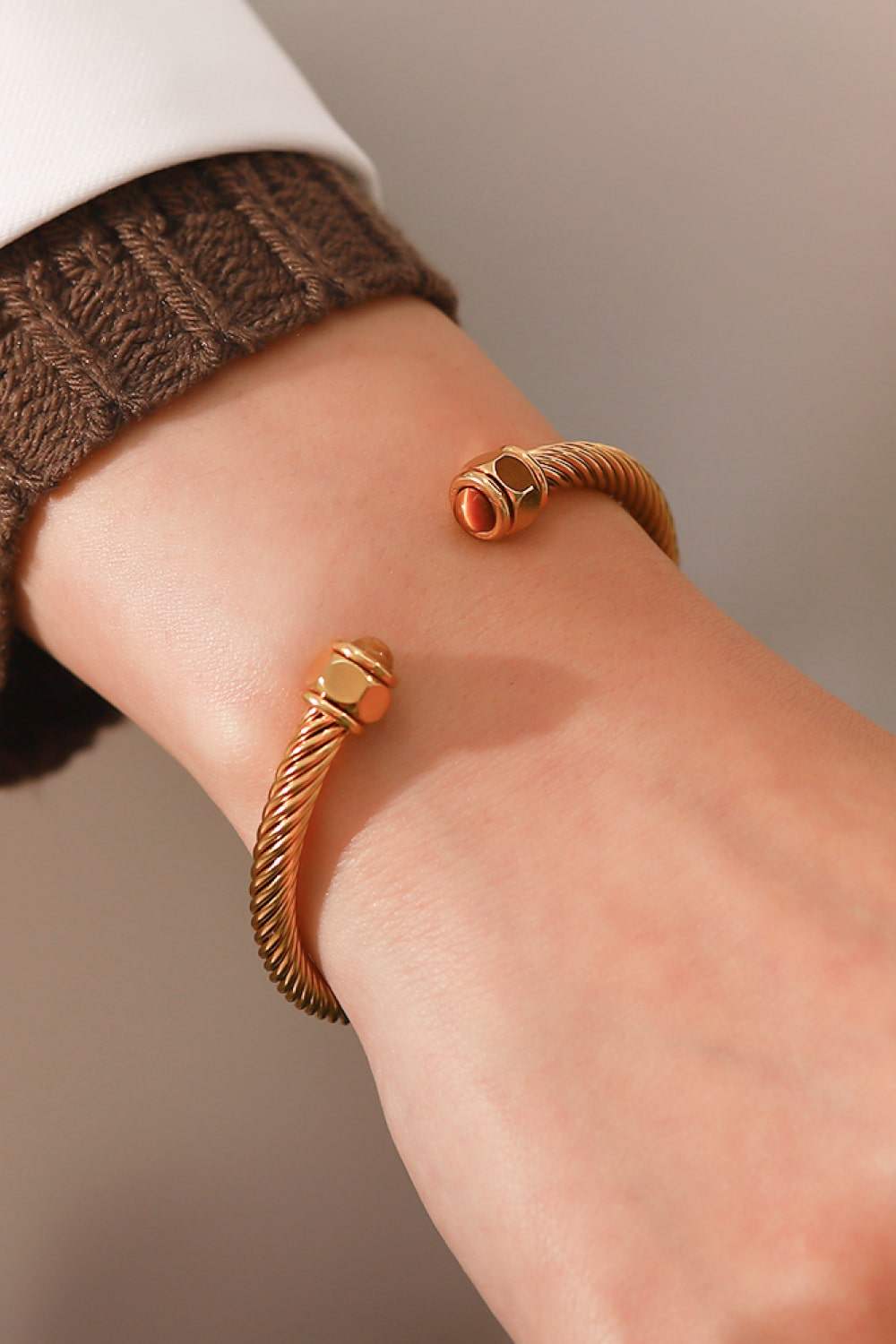 Stainless Steel Twisted C-Shaped Bracelet Brown Gold One Size Bracelets - Tophatter Daily Deals