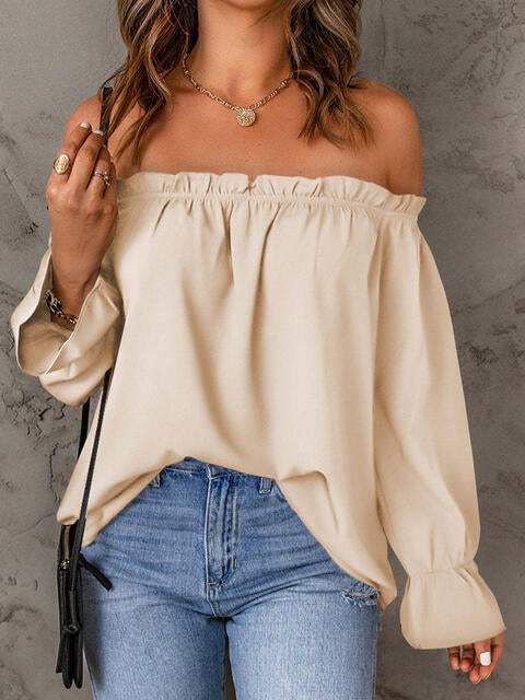 Off-Shoulder Flounce Sleeve Blouse Blouses - Tophatter Daily Deals