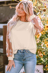 Geometric Round Neck Long Sleeve T-Shirt Ivory Women's T-Shirts - Tophatter Daily Deals