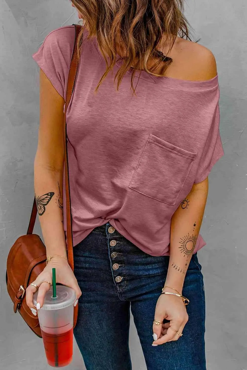 Capped Sleeve Round Neck T-Shirt Women's T-Shirts - Tophatter Daily Deals
