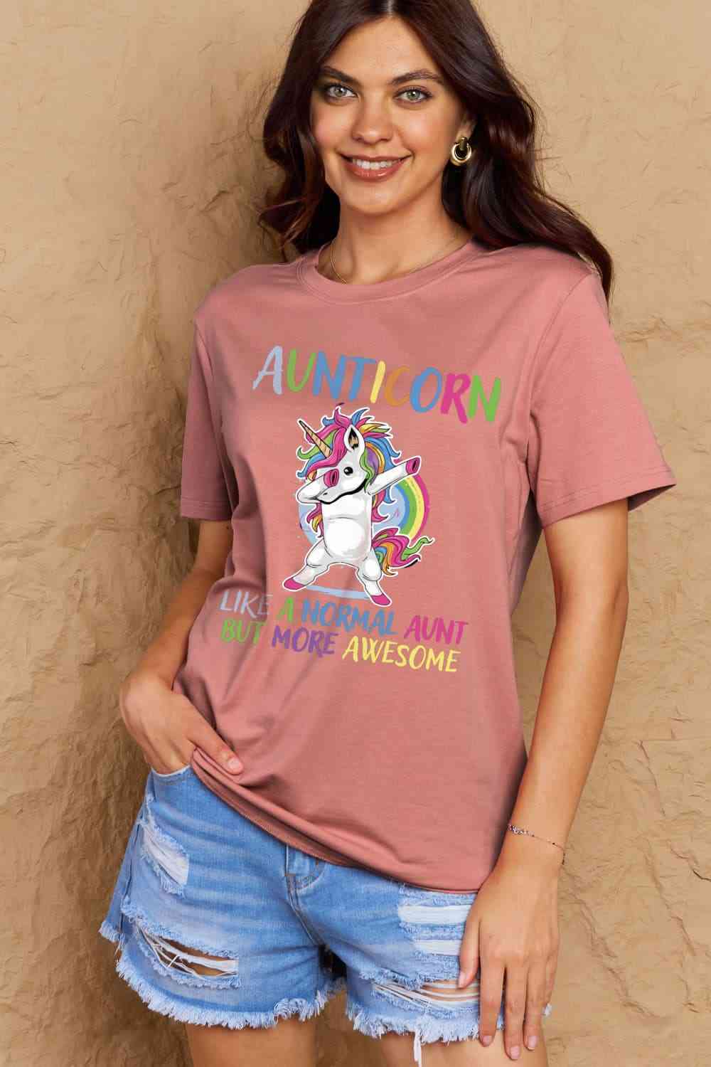 Simply Love Full Size AUNTICORN LIKE A NORMAL AUNT BUT MORE AWESOME Graphic Cotton Tee Women's T-Shirts - Tophatter Daily Deals