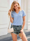 Eyelet Short Sleeve V-Neck Blouse Blouses - Tophatter Daily Deals