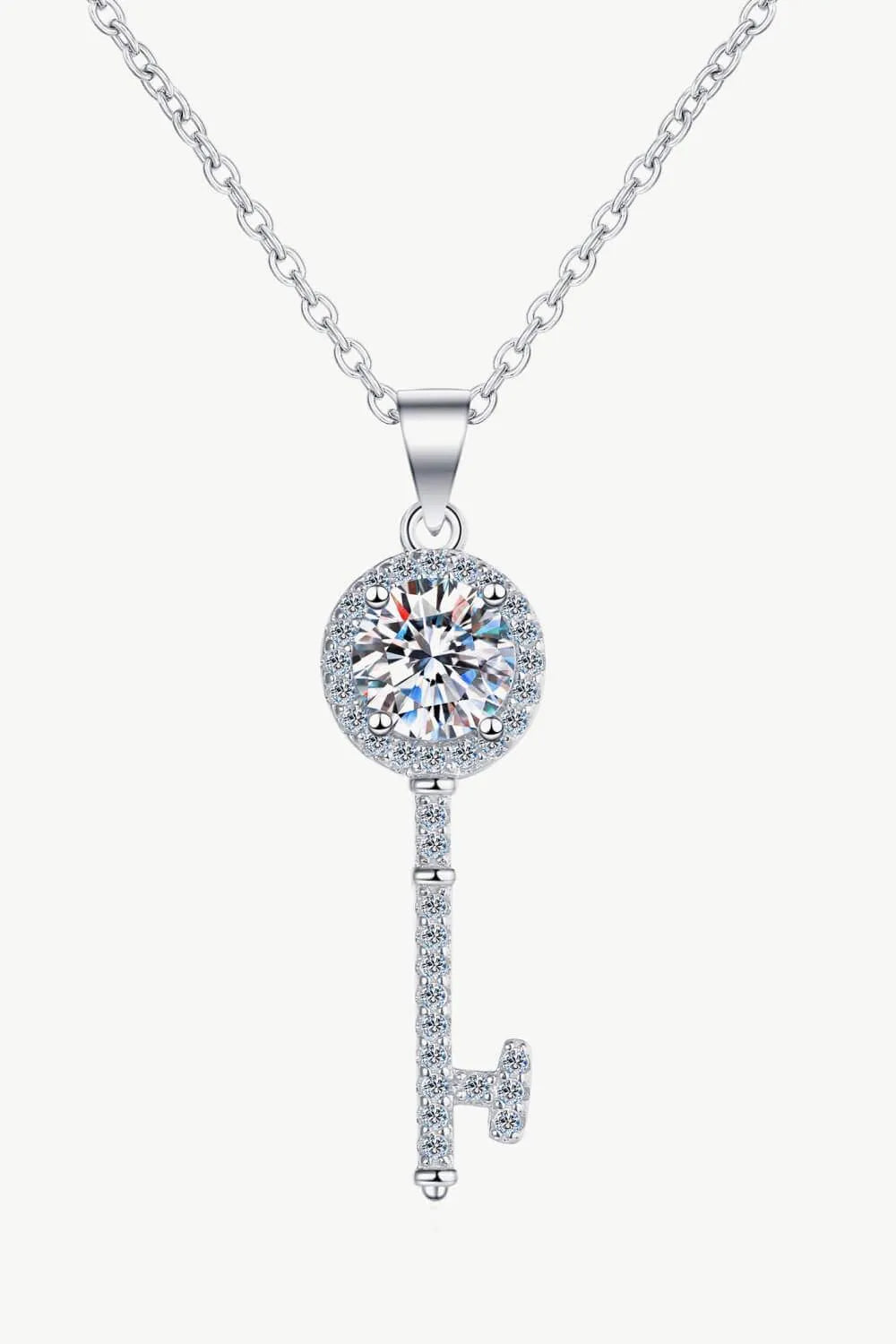 Adored Moissanite Key Pendant Necklace Silver One Size Moissanite - Tophatter Daily Deals