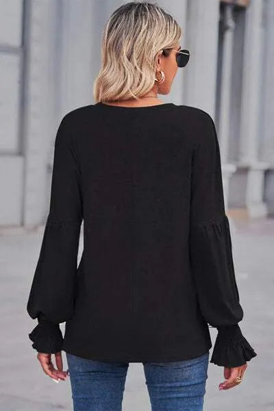 Round Neck Flounce Sleeve Blouse Blouses - Tophatter Daily Deals