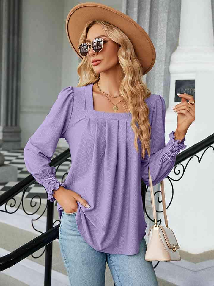 Square Neck Puff Sleeve Blouse Lavender Women's T-Shirts - Tophatter Daily Deals