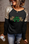 Lucky Clover Sequin Round Neck T-Shirt Black Women's T-Shirts - Tophatter Daily Deals