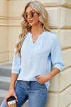 Notched Three-Quarter Sleeve T-Shirt Women's T-Shirts - Tophatter Daily Deals