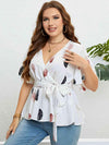 Feather Print Tied Flutter Sleeve Blouse White Blouses - Tophatter Daily Deals