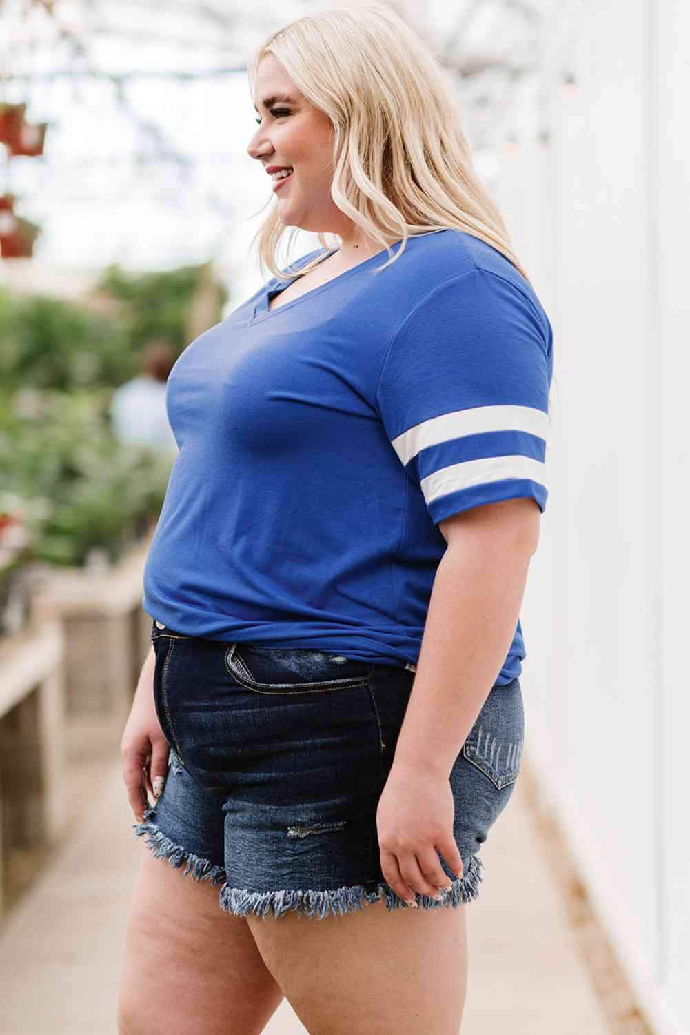 Plus Size Striped V-Neck Tee Shirt Women's T-Shirts - Tophatter Daily Deals