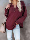 Buttoned Drop Shoulder Top Wine Women's T-Shirts - Tophatter Daily Deals