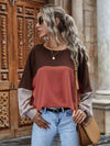 Color Block Waffle-Knit Long Sleeve Top Women's T-Shirts - Tophatter Daily Deals