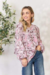 Heimish Full Size Floral V-Neck Balloon Sleeve Blouse Blouses - Tophatter Daily Deals