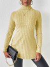 Ribbed Turtleneck Long Sleeve Slit T-Shirt Banana Yellow Women's T-Shirts - Tophatter Daily Deals