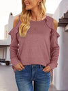 Round Neck Ruffled Cold-Shoulder Blouse Light Mauve Blouses - Tophatter Daily Deals