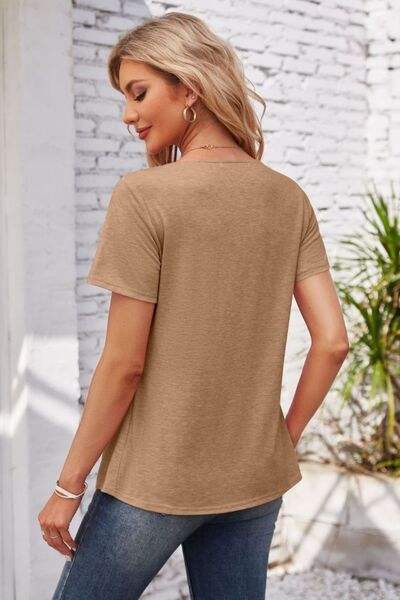 Decorative Button Scoop Neck T-Shirt Women's T-Shirts - Tophatter Daily Deals