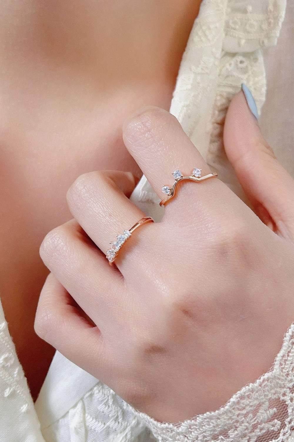 Natural Moonstone and Zircon Three-Piece Ring Set Moonstone - Tophatter Daily Deals