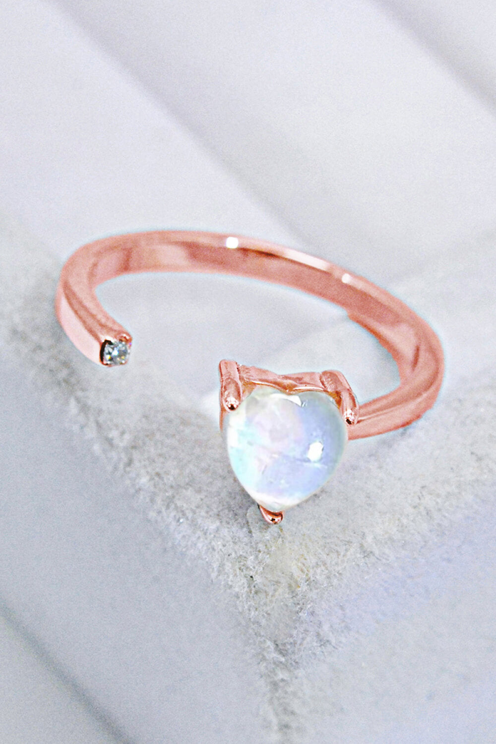 Inlaid Moonstone Heart Adjustable Open Ring Moonstone - Tophatter Daily Deals