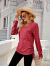 Drawstring V-Neck Long Sleeve T-Shirt Women's T-Shirts - Tophatter Daily Deals