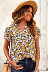 Floral Notched Neck Flutter Sleeve Blouse Floral Blouses - Tophatter Daily Deals