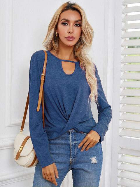 Cutout Twisted Long Sleeve T-Shirt Women's T-Shirts - Tophatter Daily Deals