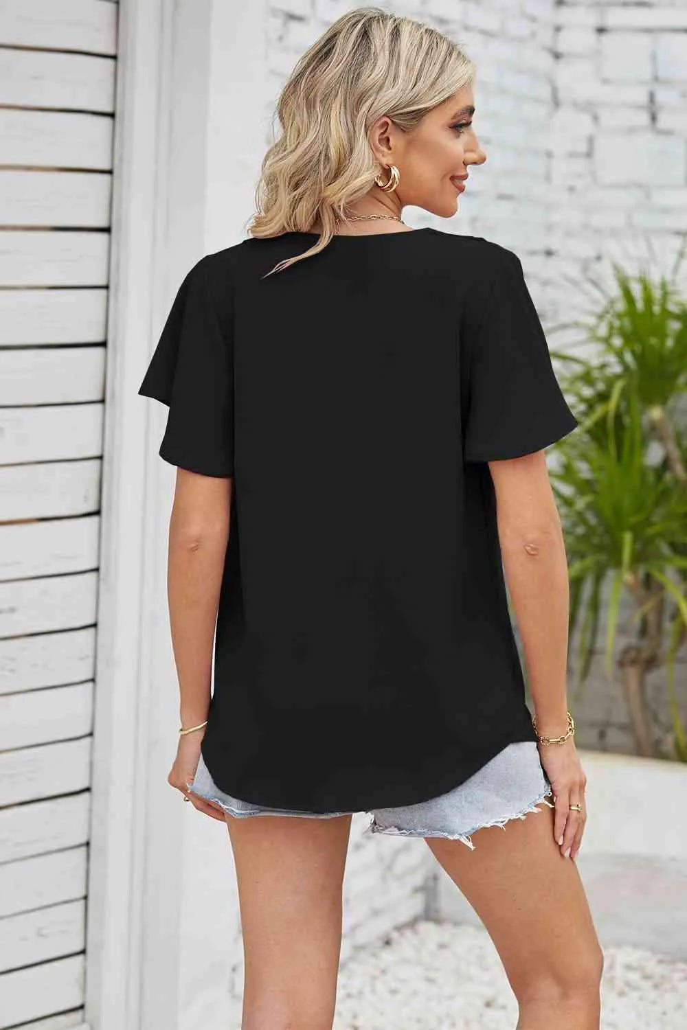 V-Neck Flutter Sleeve Blouse Blouses - Tophatter Daily Deals