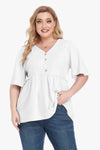 Plus Size Buttoned V-Neck Frill Trim Babydoll Blouse White Blouses - Tophatter Daily Deals