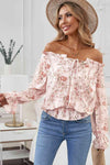 Floral Flounce Sleeve Frilled Off-Shoulder Blouse Blouses - Tophatter Daily Deals