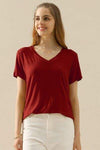 Ninexis Full Size V-Neck Short Sleeve T-Shirt BURGUNDY Women's T-Shirts - Tophatter Daily Deals