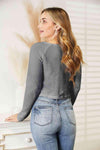 Full Size Long Sleeve Cropped Top Blouses - Tophatter Daily Deals