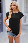 Pocketed Heathered Cap Sleeve T-Shirt Black Women's T-Shirts - Tophatter Daily Deals