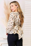 Double Take Printed Tied Plunge Peplum Blouse Blouses - Tophatter Daily Deals