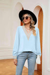 Contrast Puff Sleeve Blouse Blouses - Tophatter Daily Deals