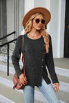 Buttoned Long Sleeve Slit Top Black Blouses - Tophatter Daily Deals