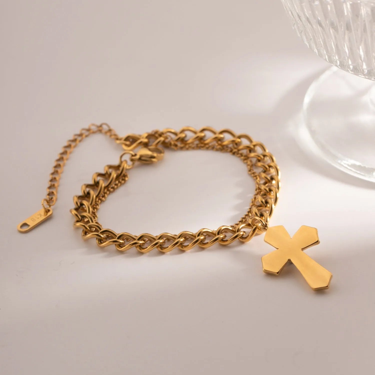 Stainless Steel Imitation Gemstone Cross Shape Pendant Bracelet Bracelets - Tophatter Daily Deals