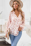 Floral Balloon Sleeve Notched Neck Blouse Blouses - Tophatter Daily Deals
