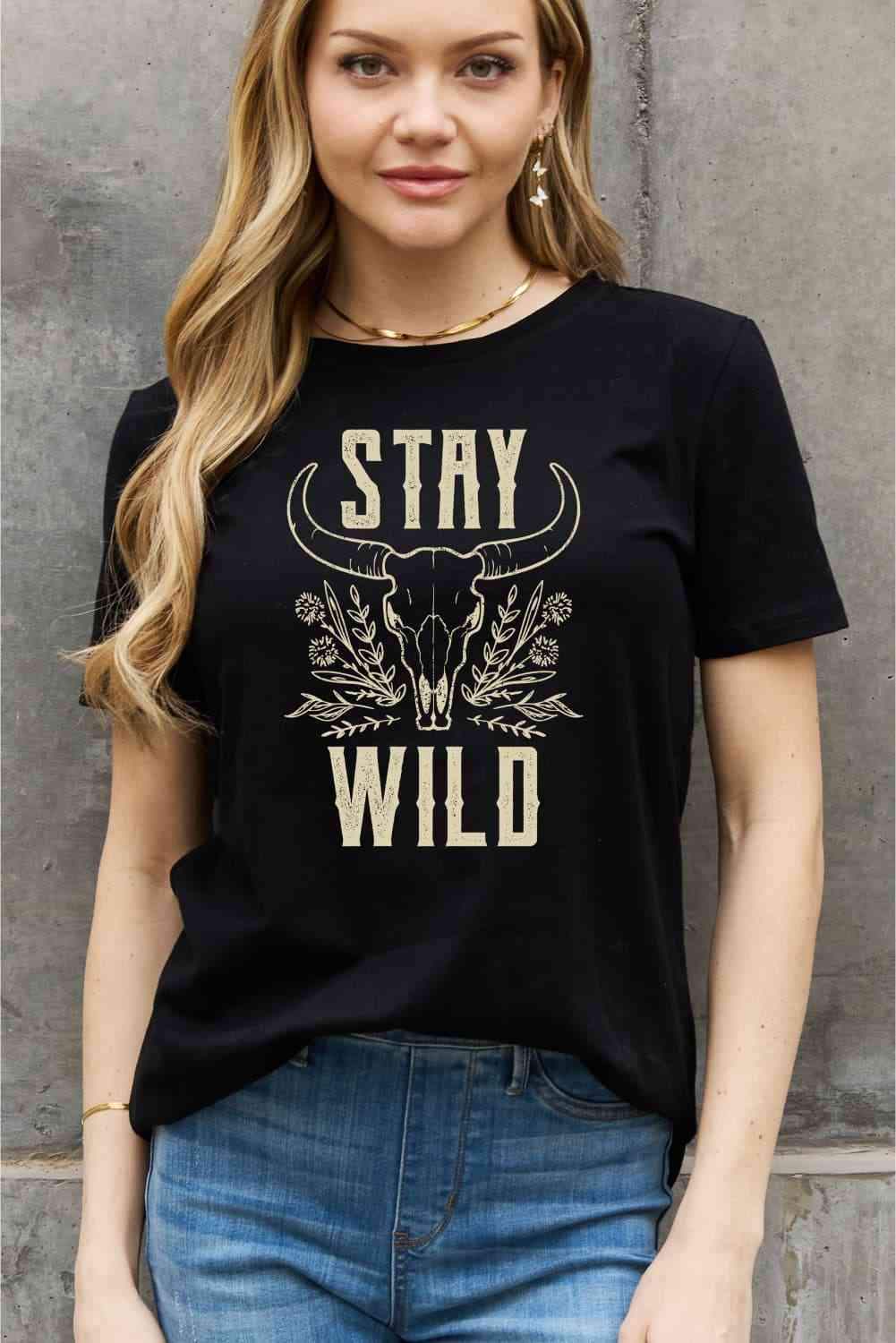 Simply Love Simply Love Full Size STAY WILD Graphic Cotton Tee Black - Tophatter Daily Deals