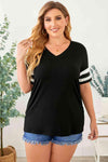 Plus Size Striped V-Neck Tee Shirt Black Women's T-Shirts - Tophatter Daily Deals