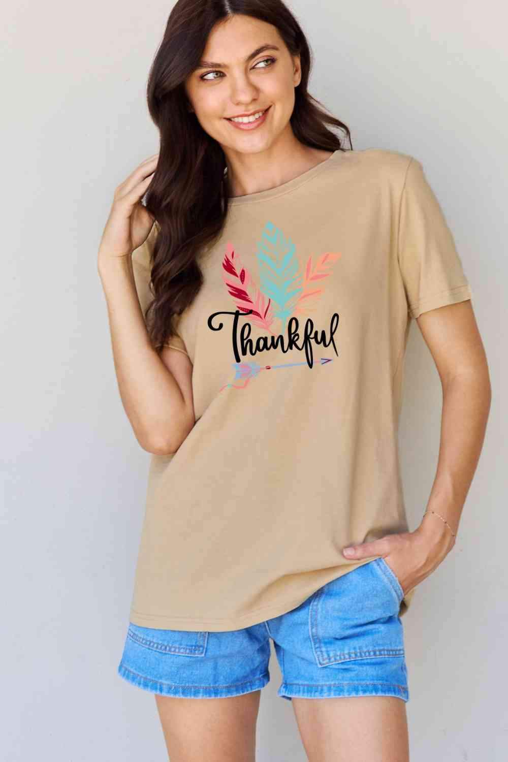 Simply Love Full Size THANKFUL Graphic T-Shirt Women's T-Shirts - Tophatter Daily Deals