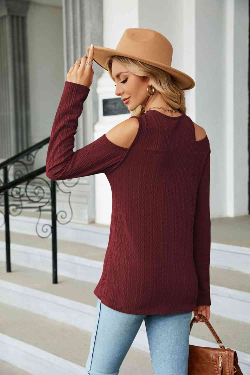 Dropped Shoulder Long Sleeve Blouse - Tophatter Deals