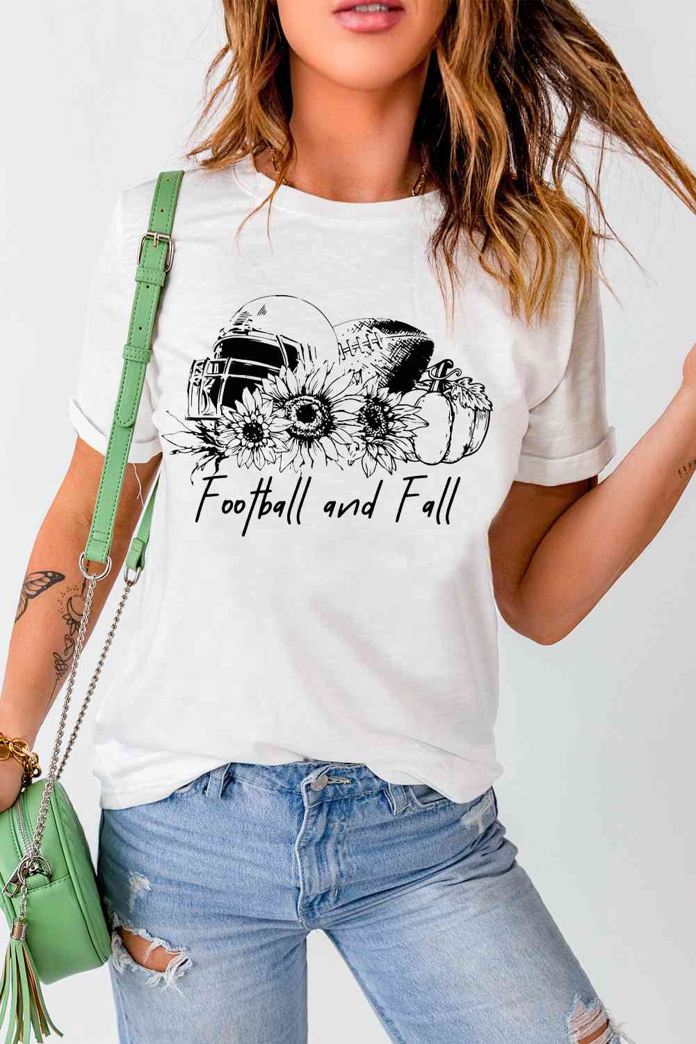 FOOTBALL AND FALL Graphic T-Shirt White Women's T-Shirts - Tophatter Daily Deals