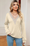 V-Neck Dropped Shoulder T-Shirt Cream Women's T-Shirts - Tophatter Daily Deals