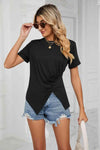 Ruched Hem Detail Crewneck T-Shirt Women's T-Shirts - Tophatter Daily Deals