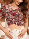 Printed Crisscross Smocked Crop Top Blouses - Tophatter Daily Deals