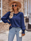 Round Neck Lantern Sleeve Blouse Dusty Blue Blouses - Tophatter Daily Deals