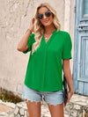 V-Neck Short Sleeve Blouse Mid Green Blouses - Tophatter Daily Deals