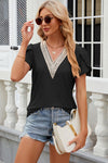 Eyelet V-Neck Petal Sleeve T-Shirt Women's T-Shirts - Tophatter Daily Deals