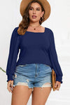 Plus Size Square Neck Lantern Sleeve T-Shirt Navy Women's T-Shirts - Tophatter Daily Deals